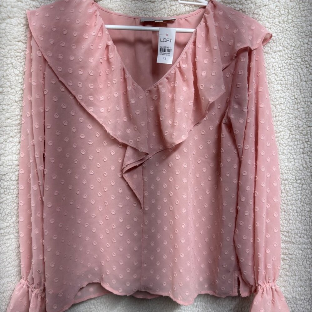 NEW LOFT Heart Ruffle Neck Long Sleeve Blouse